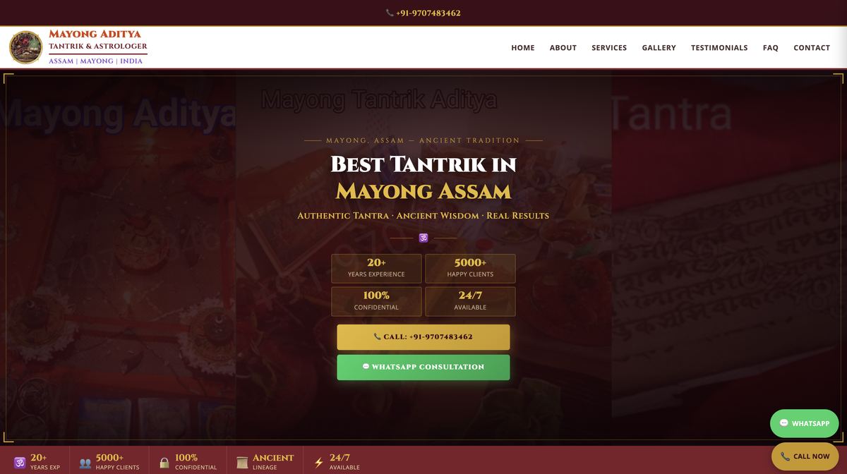 Astrology and consultation website with WhatsApp and call booking