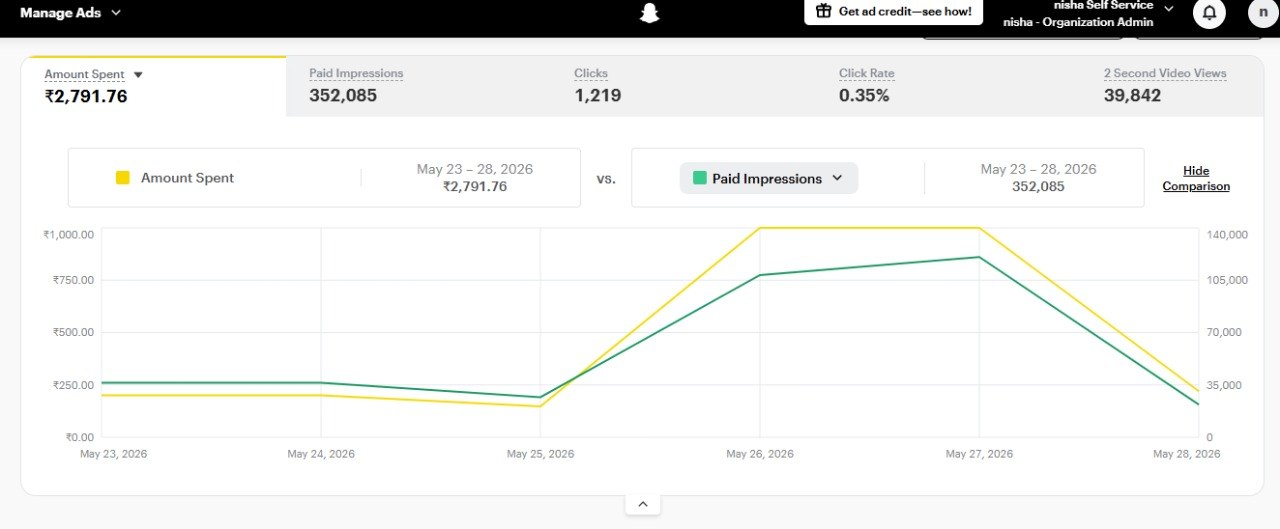 Snapchat Ads Manager weekly performance chart